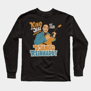 Django Reinhardt: A Jazz Guitar Legend Brought to Life with this Captivating Illustration. Long Sleeve T-Shirt